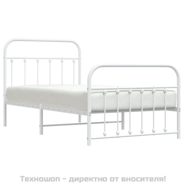 Метална рамка за легло с горна и долна табла, бяла, 100x190 см