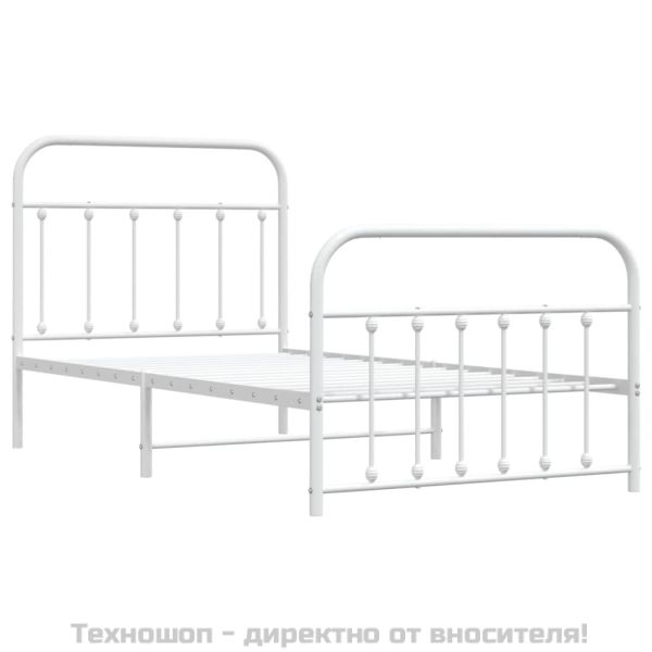 Метална рамка за легло с горна и долна табла, бяла, 100x190 см
