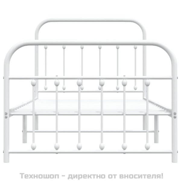 Метална рамка за легло с горна и долна табла, бяла, 100x190 см