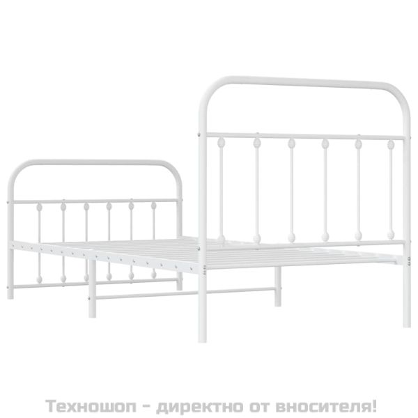 Метална рамка за легло с горна и долна табла, бяла, 100x190 см