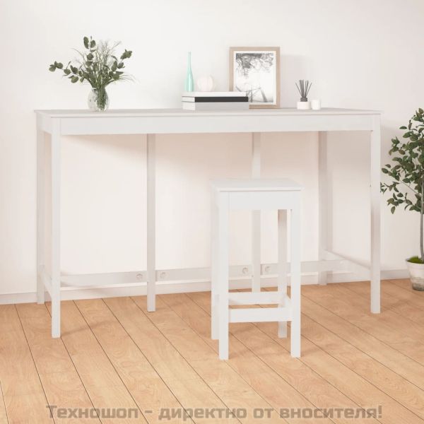 Бар маса, бяла, 180x80x110 см, борово дърво масив