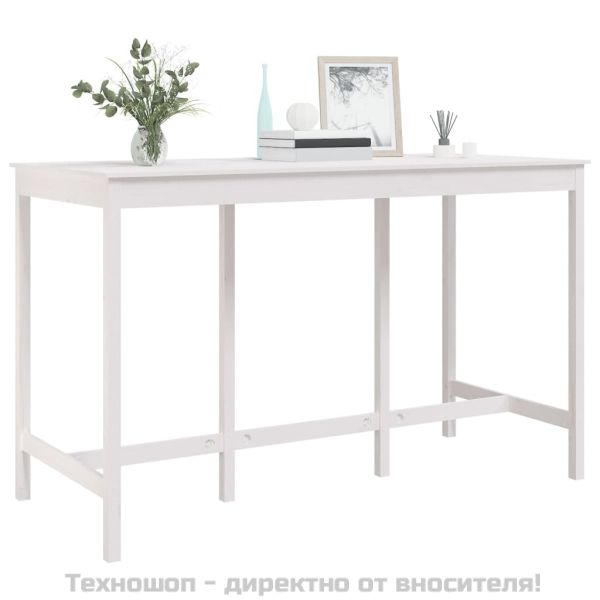 Бар маса, бяла, 180x80x110 см, борово дърво масив