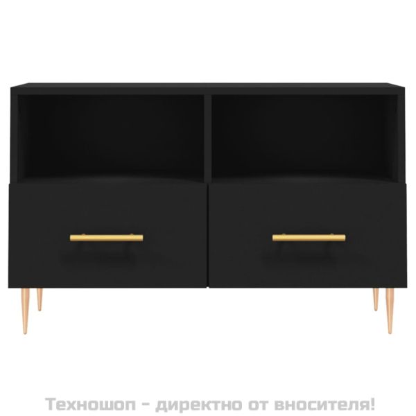 ТВ шкаф, черен, 80x36x50 см, инженерно дърво