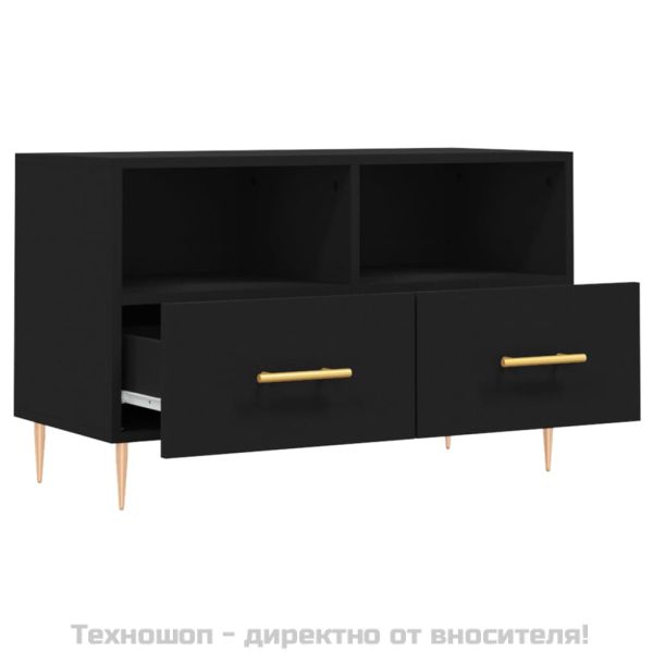 ТВ шкаф, черен, 80x36x50 см, инженерно дърво