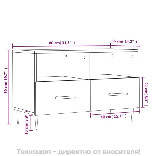 ТВ шкаф, черен, 80x36x50 см, инженерно дърво