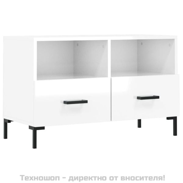 ТВ шкаф, бял гланц, 80x36x50 см, инженерно дърво