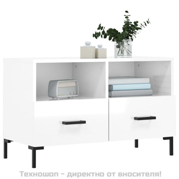 ТВ шкаф, бял гланц, 80x36x50 см, инженерно дърво