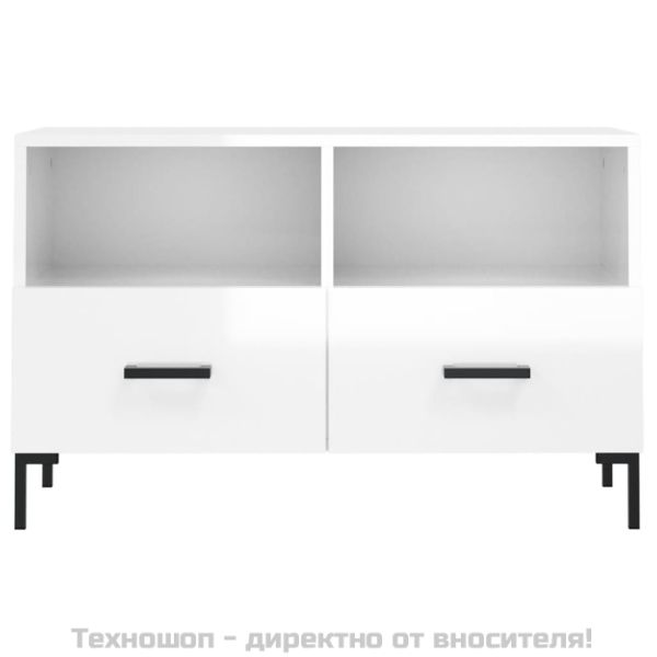 ТВ шкаф, бял гланц, 80x36x50 см, инженерно дърво