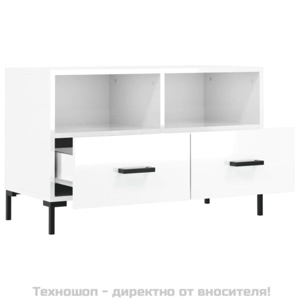 ТВ шкаф, бял гланц, 80x36x50 см, инженерно дърво