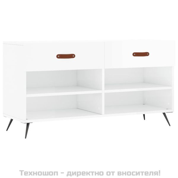 Пейка за обувки, бял гланц, 102x35x55 см, инженерно дърво