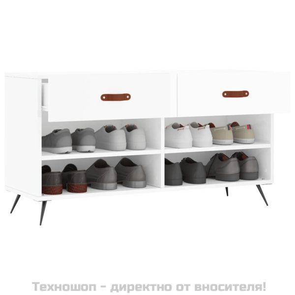 Пейка за обувки, бял гланц, 102x35x55 см, инженерно дърво