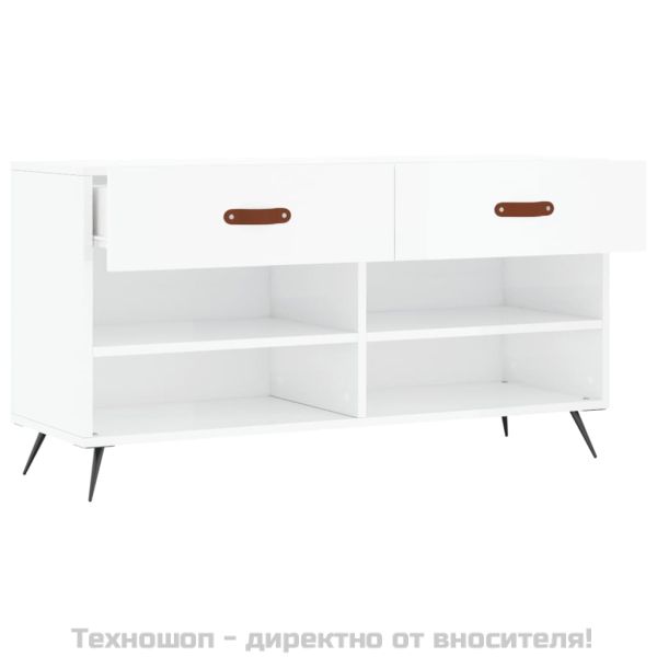 Пейка за обувки, бял гланц, 102x35x55 см, инженерно дърво