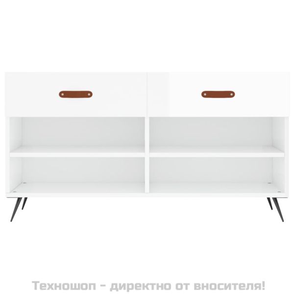 Пейка за обувки, бял гланц, 102x35x55 см, инженерно дърво
