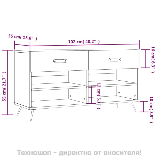 Пейка за обувки, бял гланц, 102x35x55 см, инженерно дърво