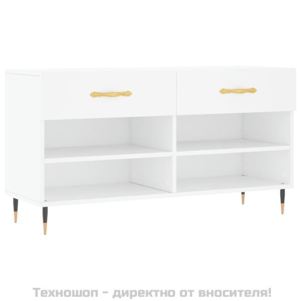 Пейка за обувки, бяла, 102x35x55 см, инженерно дърво