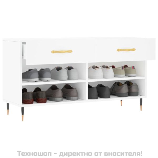 Пейка за обувки, бяла, 102x35x55 см, инженерно дърво
