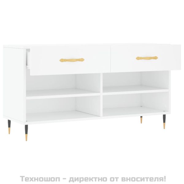 Пейка за обувки, бяла, 102x35x55 см, инженерно дърво