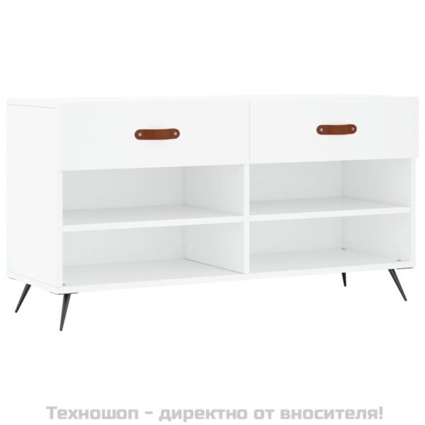 Пейка за обувки, бяла, 102x35x55 см, инженерно дърво