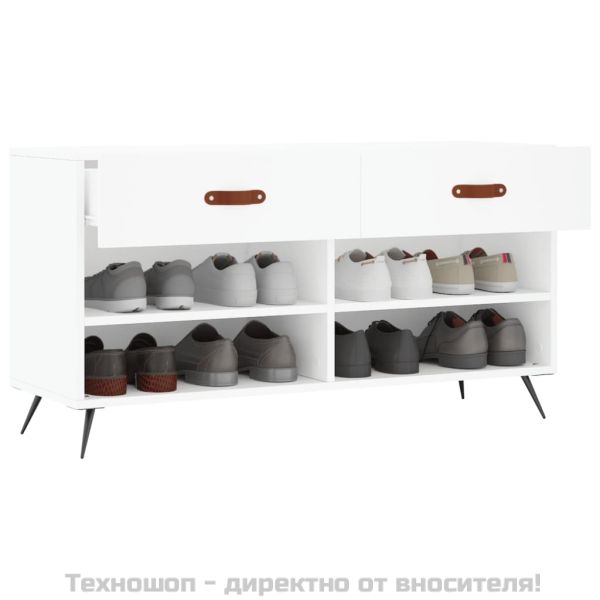 Пейка за обувки, бяла, 102x35x55 см, инженерно дърво