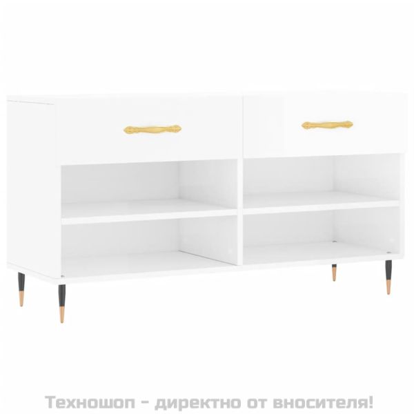 Пейка за обувки, бял гланц, 102x35x55 см, инженерно дърво