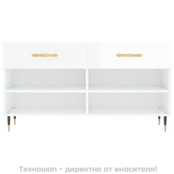 Пейка за обувки, бял гланц, 102x35x55 см, инженерно дърво