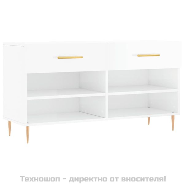 Пейка за обувки, бял гланц, 102x35x55 см, инженерно дърво