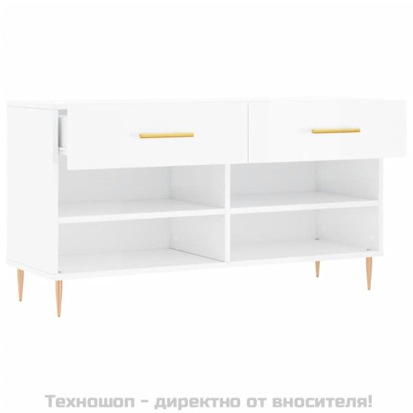Пейка за обувки, бял гланц, 102x35x55 см, инженерно дърво