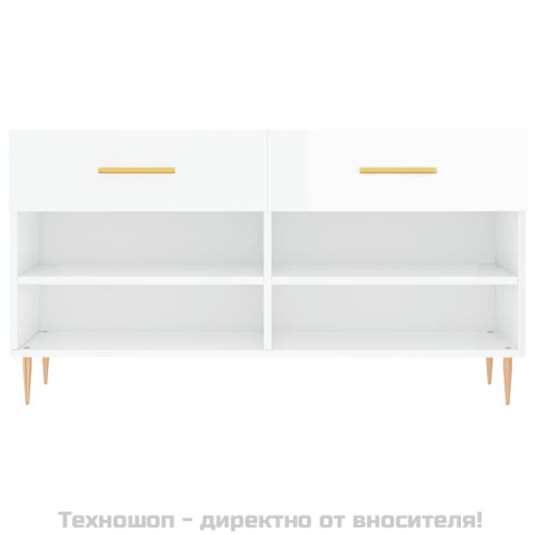 Пейка за обувки, бял гланц, 102x35x55 см, инженерно дърво