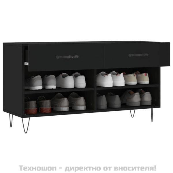 Пейка за обувки, черна, 102x35x55 см, инженерно дърво