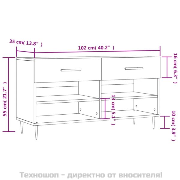 Пейка за обувки, кафяв дъб, 102x35x55 см, инженерно дърво