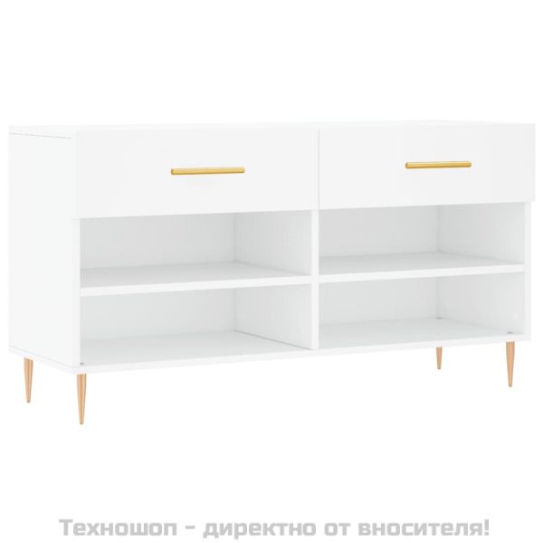 Пейка за обувки, бяла, 102x35x55 см, инженерно дърво