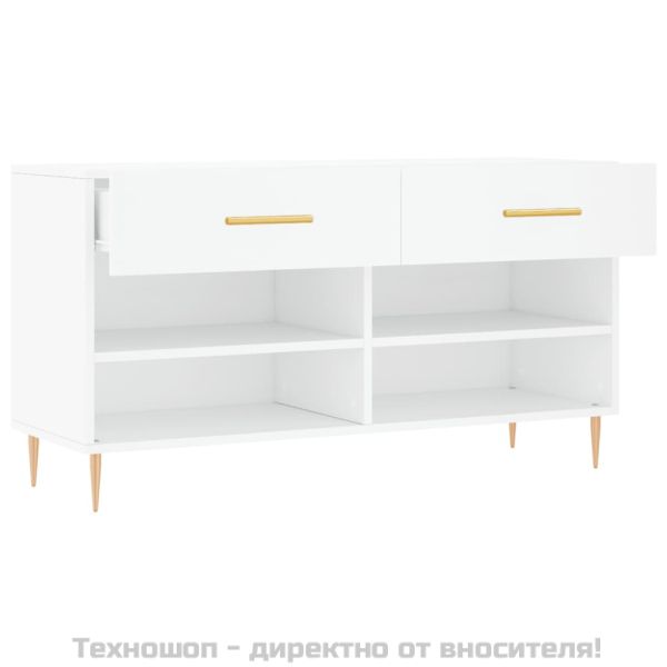Пейка за обувки, бяла, 102x35x55 см, инженерно дърво