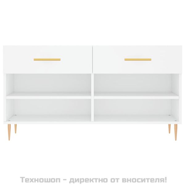 Пейка за обувки, бяла, 102x35x55 см, инженерно дърво