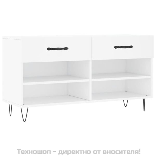 Пейка за обувки, бяла, 102x35x55 см, инженерно дърво
