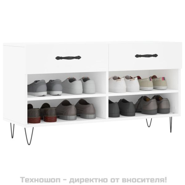 Пейка за обувки, бяла, 102x35x55 см, инженерно дърво