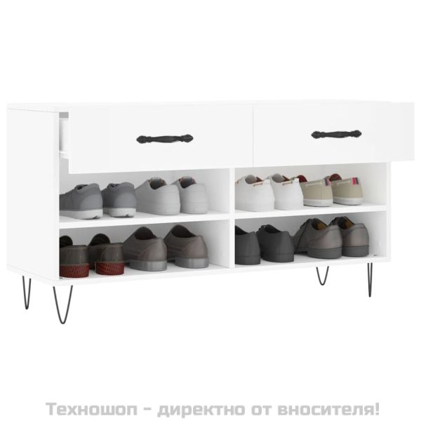 Пейка за обувки, бяла, 102x35x55 см, инженерно дърво