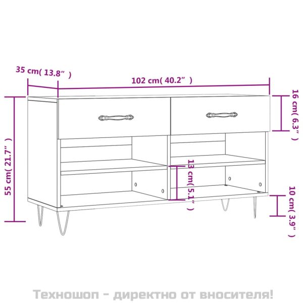 Пейка за обувки, бяла, 102x35x55 см, инженерно дърво