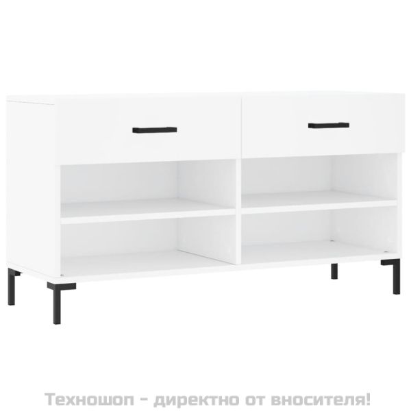 Пейка за обувки, бяла, 102x35x55 см, инженерно дърво