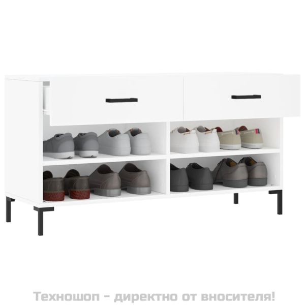 Пейка за обувки, бяла, 102x35x55 см, инженерно дърво