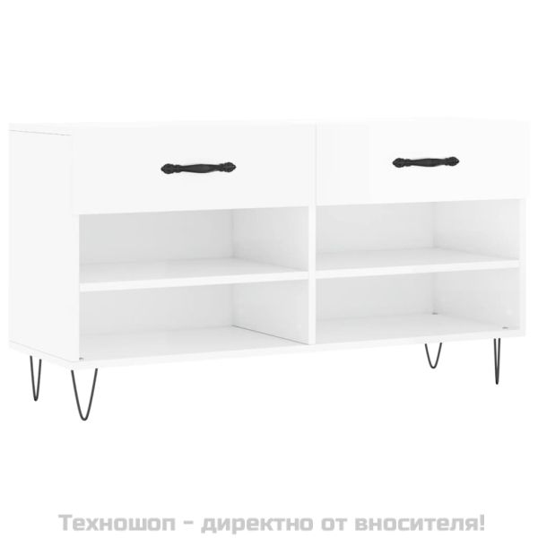 Пейка за обувки, бял гланц, 102x35x55 см, инженерно дърво