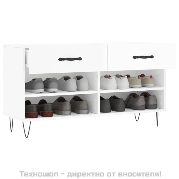Пейка за обувки, бял гланц, 102x35x55 см, инженерно дърво