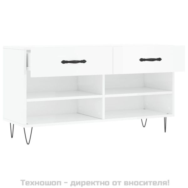 Пейка за обувки, бял гланц, 102x35x55 см, инженерно дърво