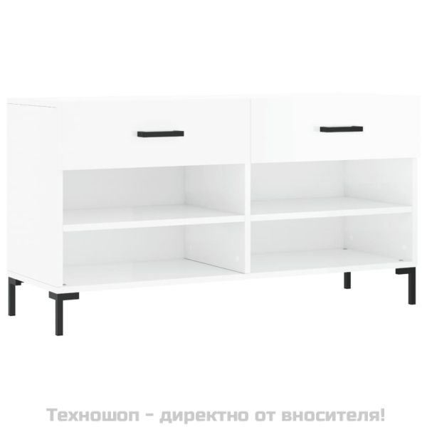 Пейка за обувки, бял гланц, 102x35x55 см, инженерно дърво