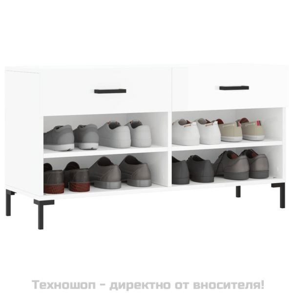 Пейка за обувки, бял гланц, 102x35x55 см, инженерно дърво