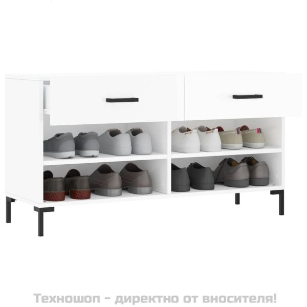 Пейка за обувки, бял гланц, 102x35x55 см, инженерно дърво