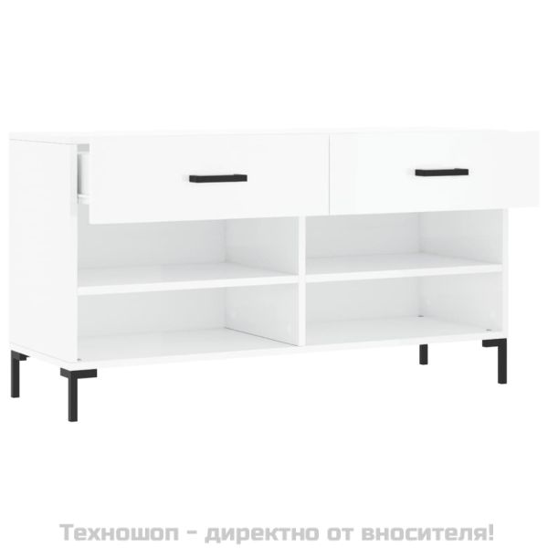 Пейка за обувки, бял гланц, 102x35x55 см, инженерно дърво