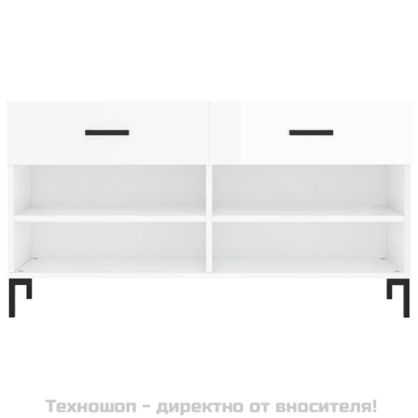 Пейка за обувки, бял гланц, 102x35x55 см, инженерно дърво