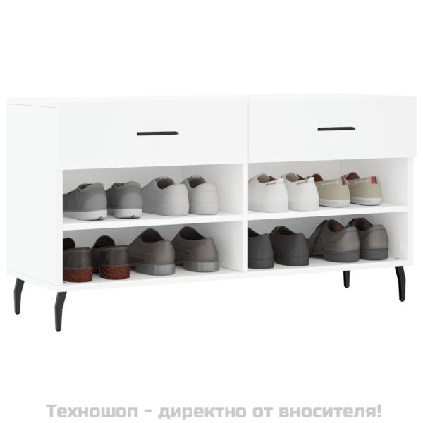 Пейка за обувки, бяла, 102x35x55 см, инженерно дърво