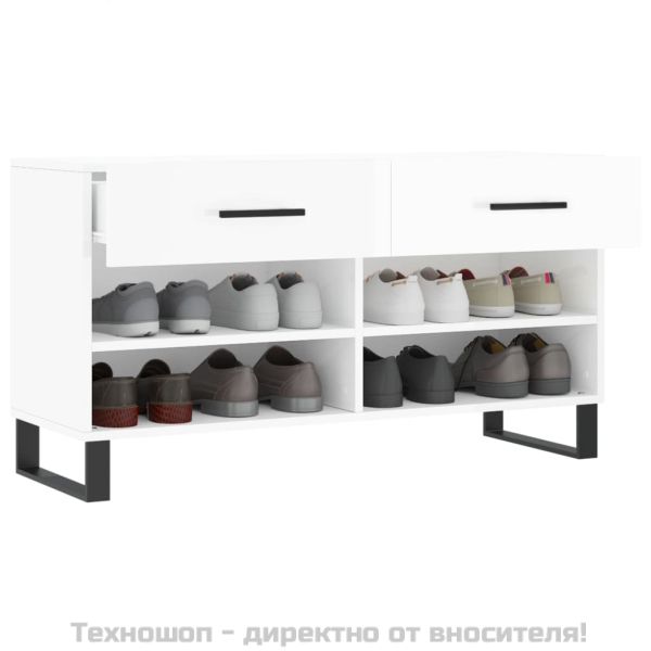Пейка за обувки, бял гланц, 102x35x55 см, инженерно дърво