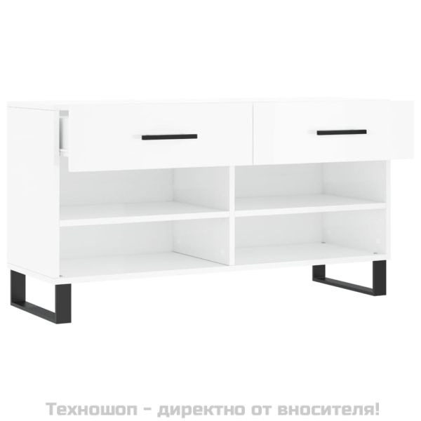 Пейка за обувки, бял гланц, 102x35x55 см, инженерно дърво